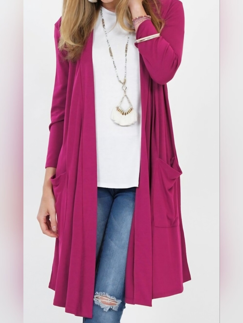 LaLo & Company Women's Pink Open Front Long Sleeve Cardigan Sweater S. NWT. Fall